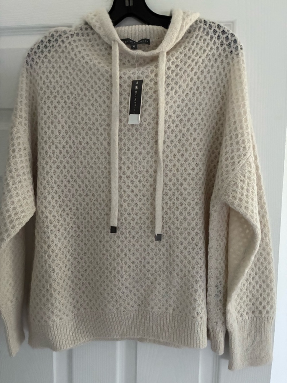 Elliott Lauren Women Knit Hoodie Sweater In Pearl Color Size XL NWT